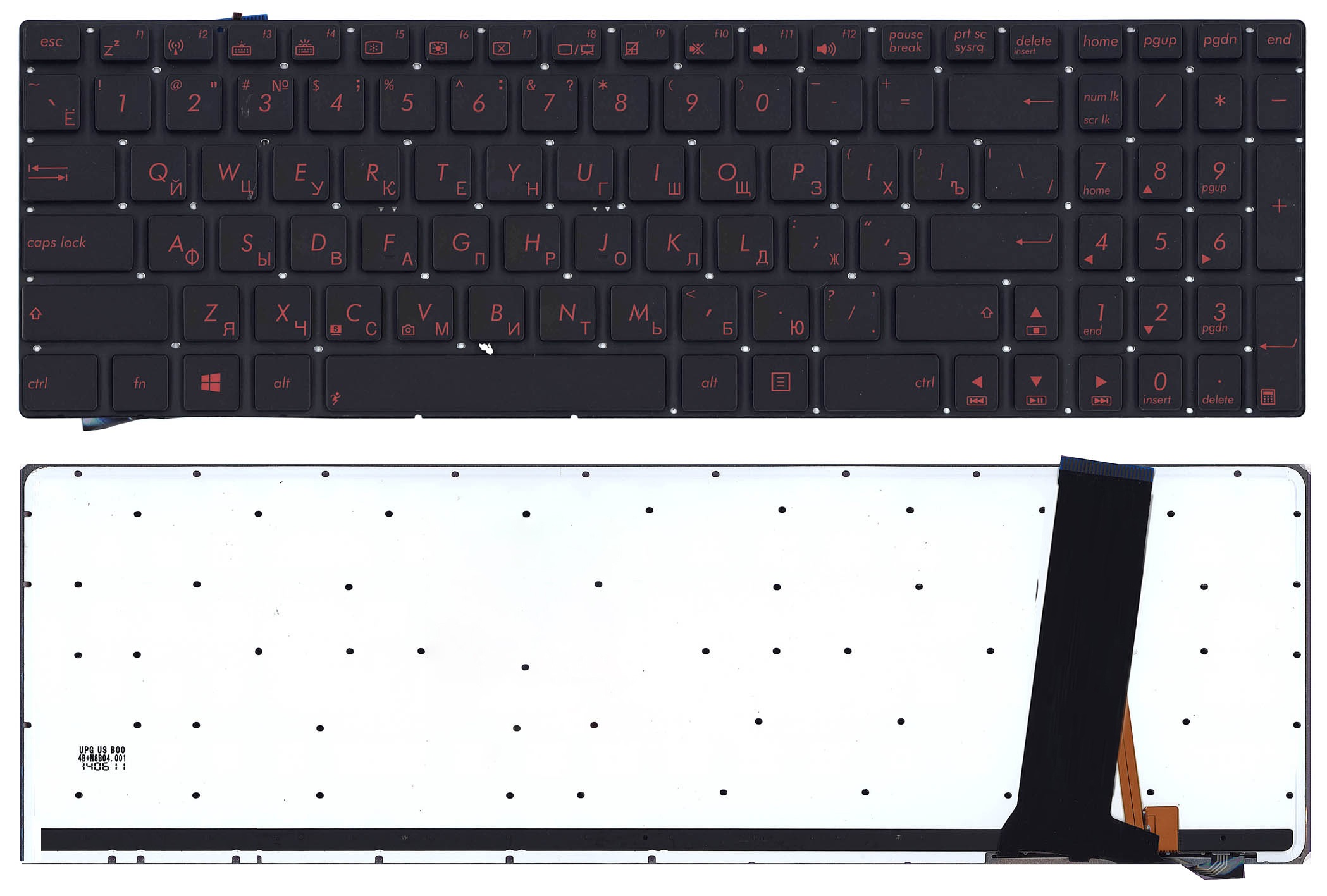 Клавиатура для Asus N56, N56V, N76 черная с красной подсветкой
